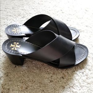 Tory Burch Black Leather Mules